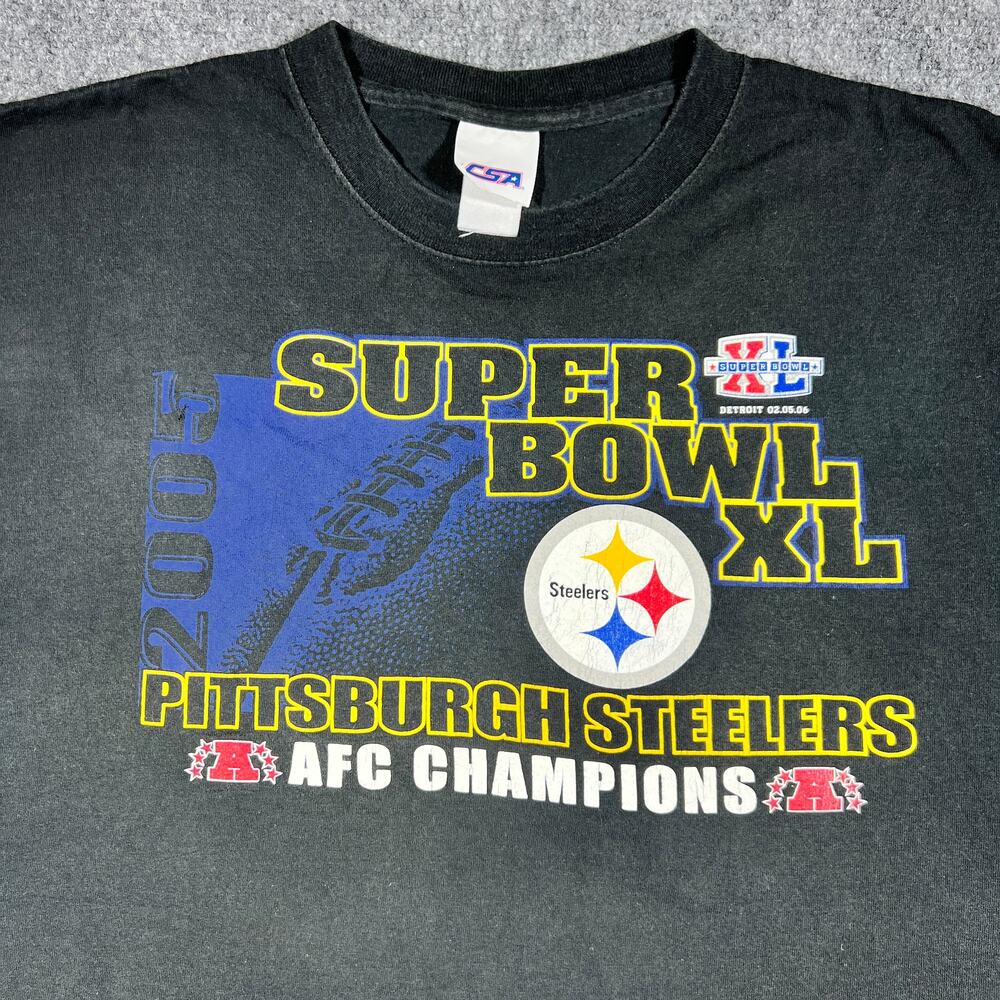 Y2K Pittsburgh Steelers Super Bowl XL AFC Champions T-Shirt XL Black